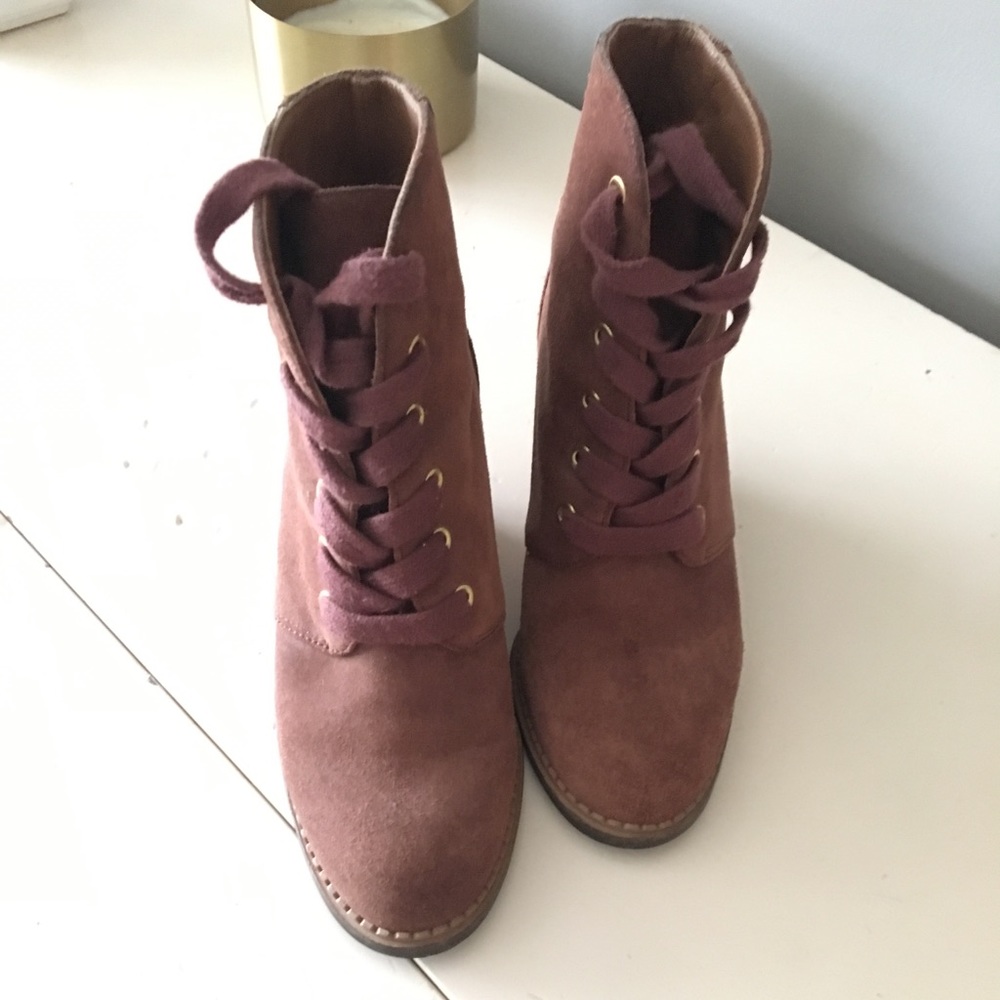 Kate Spade Lace Up Booties Wedge Heel - 6M - Picture 2 of 6